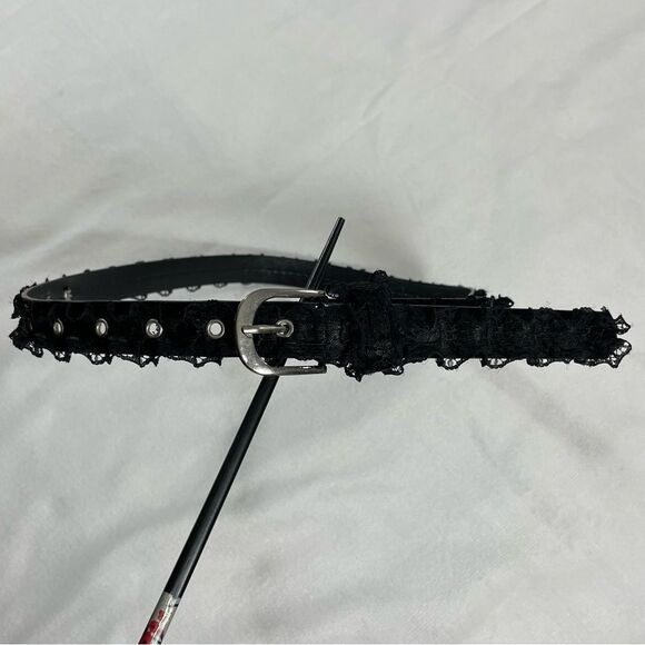 Black Belt Black Ruffle Accents Thin Dress Belt - Black Lace Ruffled Belt - Picture 1 of 9